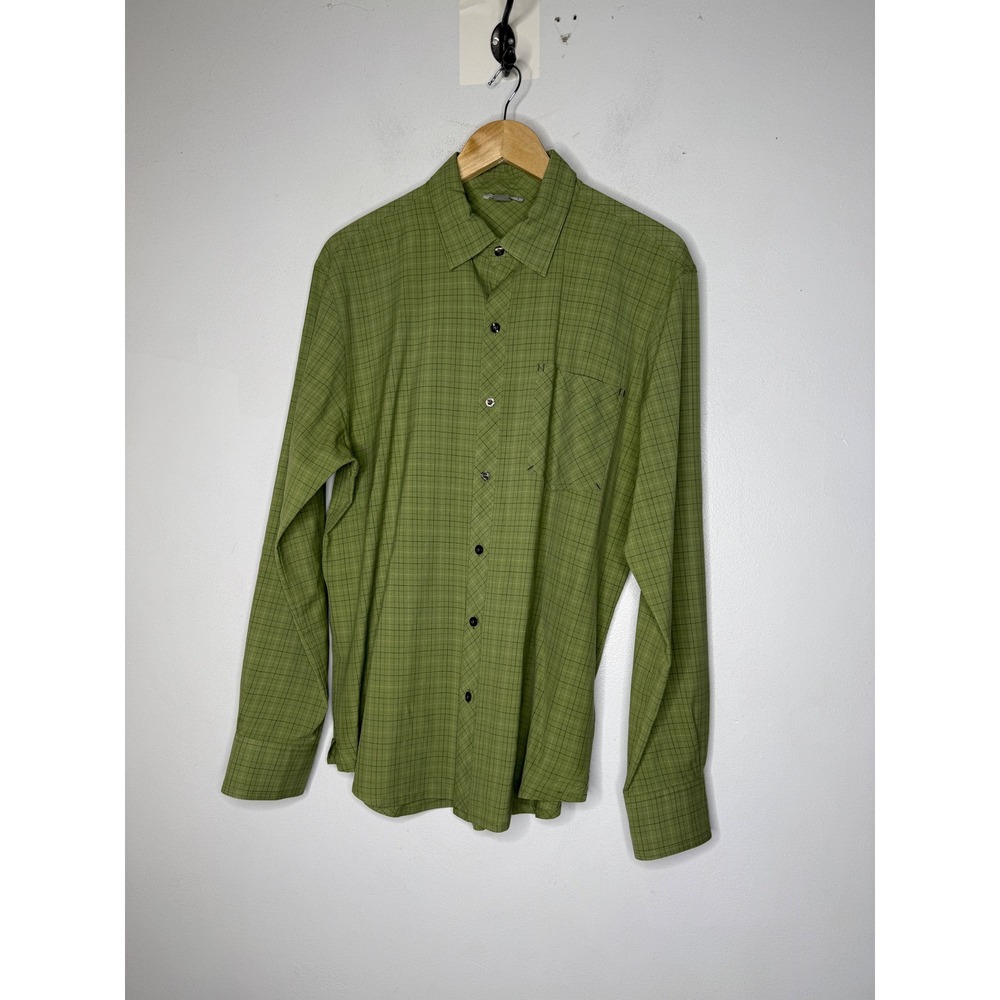 Smartwool merino wool blend collar long sleeve button down green plaid Large